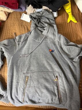 Aviator Nation Gray Ninja Hoodie with Small Multicolor Stripe Logo